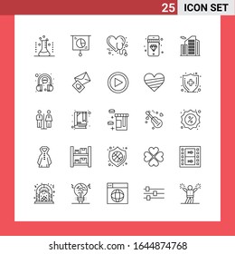 25 Icon Pack Line Style Outline Symbols on White Background. Simple Signs for general designing.