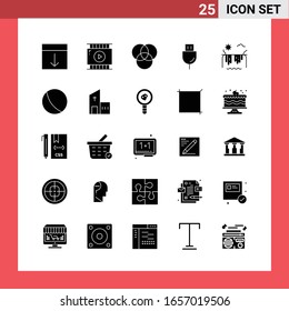25 Icon Pack Solid Style Glyph Symbols on White Background. Simple Signs for general designing.