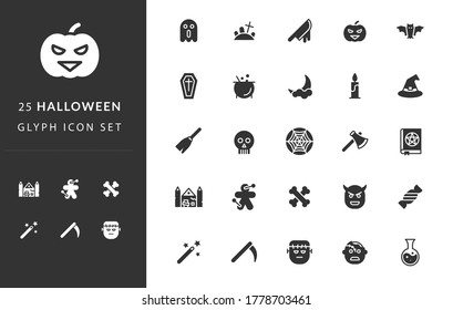 25 Icon Set HALLOWEEN - You will get premium icon designs such as: Potion, Zombie, Frankenstein, Sickle, Wizard, Pumpkin, Evil, Danger, Voodoo Doll, Haunted House, Magic Book, Axe, Spider Web, Skull, 