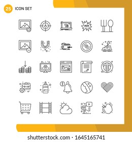 25 Icon Set. Line Style Icon Pack. Outline Symbols isolated on White Backgound for Responsive Website Designing.