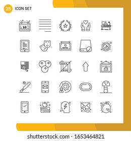 25 Icon Set. Line Style Icon Pack. Outline Symbols isolated on White Backgound for Responsive Website Designing.