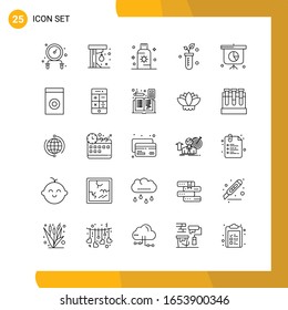  25 Conjunto de iconos. Paquete de iconos de estilo de línea. Símbolos de esquema aislados en el fondo blanco para diseño de sitio web responsable.