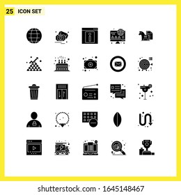 25 Icon Set. Simple Solid Symbols. Glyph Sign on White Background for Website Design Mobile Applications and Print Media.