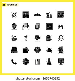 25 Icon Set. Simple Solid Symbols. Glyph Sign on White Background for Website Design Mobile Applications and Print Media.