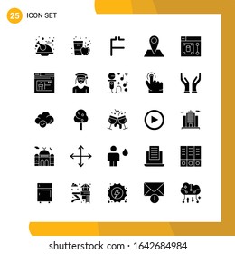 25 Icon Set. Solid Style Icon Pack. Glyph Symbols isolated on White Backgound for Responsive Website Designing.