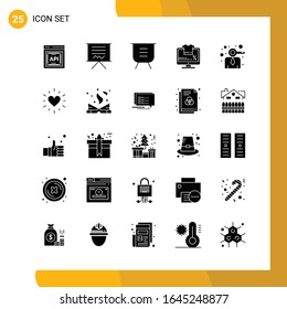 25 Icon Set. Solid Style Icon Pack. Glyph Symbols isolated on White Backgound for Responsive Website Designing.