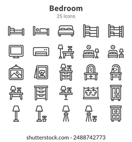 25 icons collection about bedroom