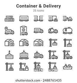 25 icons collection about container and delivery