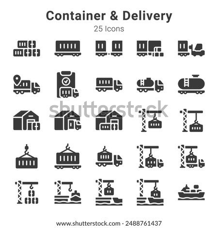 25 icons collection about container and delivery