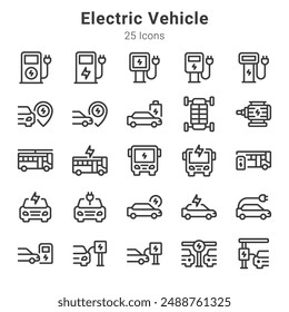 25 icons collection about electric vehicle