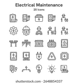 25 iconos colección sobre mantenimiento eléctrico