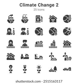 25 icons collection about global warming