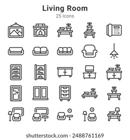 25 icons collection about living room