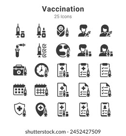 25 icons collection about vaccination and related topics