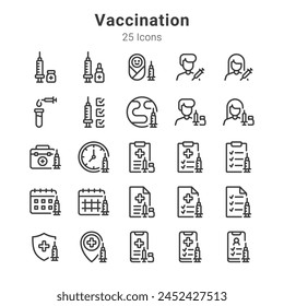 25 icons collection about vaccination and related topics