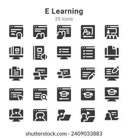 25 icons collection on e learning