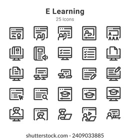 25 icons collection on e learning
