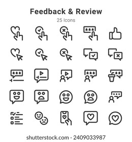 25 iconos de recopilación de comentarios y revisión