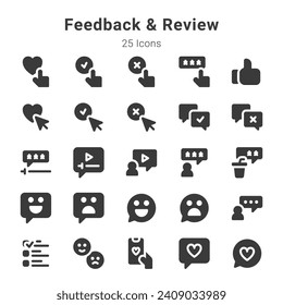 Sammlung von 25 Symbolen zu Feedback und Überprüfung