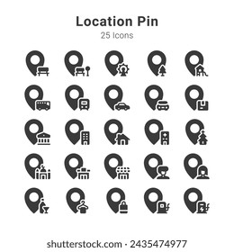 25 icons collection on location pin