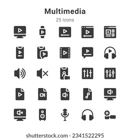 25 icons collection on multimedia and related topics