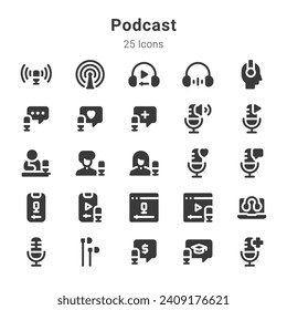 25 icons collection on podcast