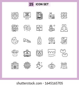 25 Icons in Line Style. Outline Symbols on White Background. Creative Vector Signs for Web mobile and Print.