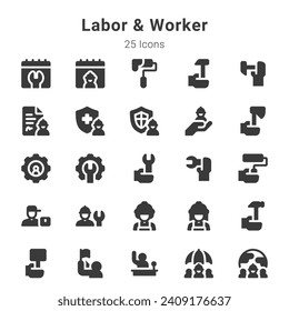 25 icons on labor and worker