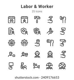 25 icons on labor and worker