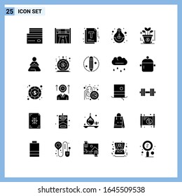 25 Icons. Solid style Creative Glyph Symbols. Black Solid Icon Sign Isolated on White Background.