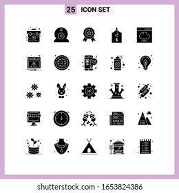 25 Icons in Solid Style. Glyph Symbols on White Background. Creative Vector Signs for Web mobile and Print.