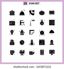 25 iconos en estilo sólido. Símbolos de glifo sobre fondo blanco. Señales de vectores creativos para móviles web e impresión.