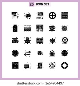 25 Icons in Solid Style. Glyph Symbols on White Background. Creative Vector Signs for Web mobile and Print.