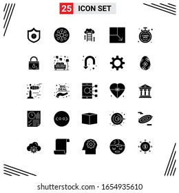 25 Symbole Solid Style. Kreative Symbole auf Grid-Basis für Website-Design. Einfache, solide Symbolzeichen einzeln auf weißem Hintergrund. 25 Symbolsatz.