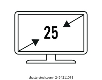 25 inches. Vector 25 inch monitor, screen resolution and size concept
