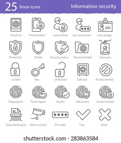 25 information security vector linear icons set for web design and applications