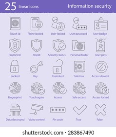 25 information security vector linear icons set for web design and applications