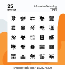 25 Information Technology Icon Set. 100% Editable EPS 10 Files. Business Logo Concept Ideas Solid Glyph icon design