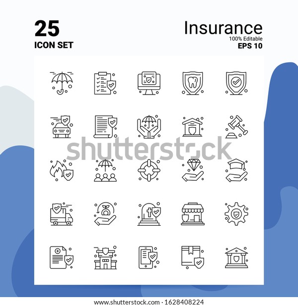 25 Insurance Icon Set.\
100% Editable EPS 10 Files. Business Logo Concept Ideas Line icon\
design