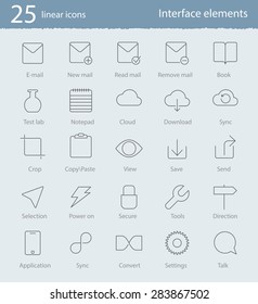 25 interface elements vector linear icons set for web design and applications