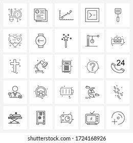 25 Interface Line Icon Set of modern symbols on utensils; kitchen; chart; cooking; web Vector Illustration