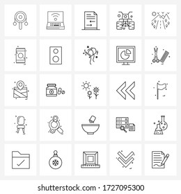 25 Interface Line Icon Set of modern symbols on farming; sports; electronic; adventure; transfer Vector Illustration