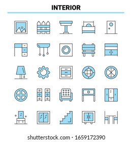 Juego de iconos 25 Interior Negro y Azul. Diseño de icono creativo y plantilla de logotipo