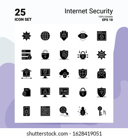 25 Internet Security Icon Set. 100% Editable EPS 10 Files. Business Logo Concept Ideas Solid Glyph icon design