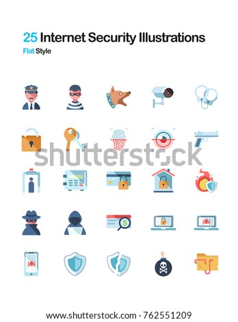 25 Internet sercurity and cyber crime Flat Vector Illustrations