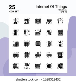 25 Internet Of Things Icon Set. 100% Editable EPS 10 Files. Business Logo Concept Ideas Solid Glyph icon design