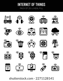 25 Internet of Things Lineal Fill icons Pack vector illustration.