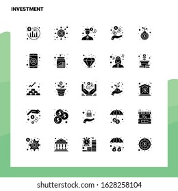 25 Investment Icon set. Solid Glyph Icon Vector Illustration Template For Web and Mobile. Ideas for business company.