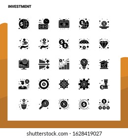 25 Investment Icon set. Solid Glyph Icon Vector Illustration Template For Web and Mobile. Ideas for business company.