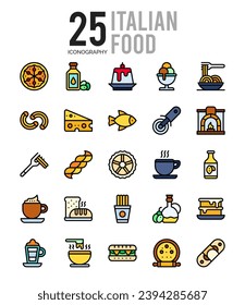 25 Italian Food. icons Pack. vector illustration.